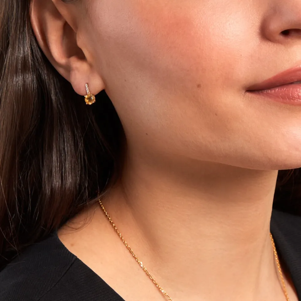 Boucles D'oreilles Puces Monroe Or Jaune Citrine Oxyde De Zirconium