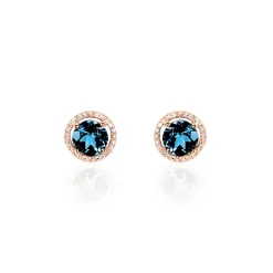 Boucles D'oreilles Puces Maeva Or Rose Topaze Et Oxyde De Zirconium