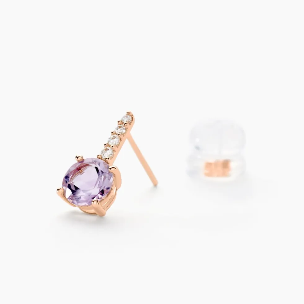 Boucles D'oreilles Puces Monroe Or Rose Quartz Oxyde De Zirconium