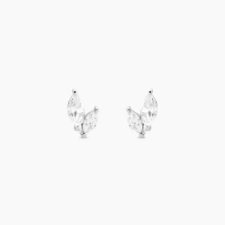 Boucles D'oreilles Puces Navette Argent Blanc Oxyde De Zirconium