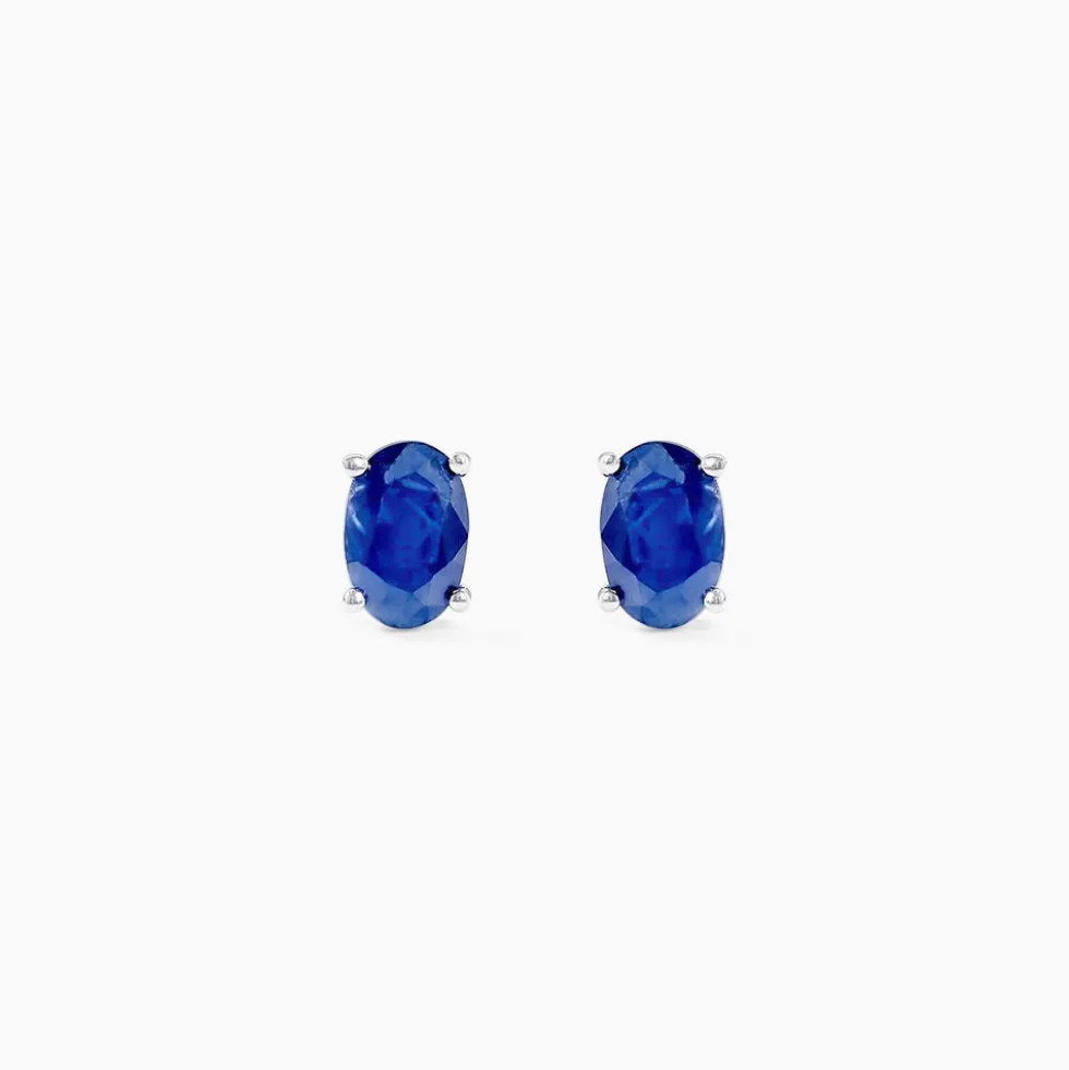 Boucles D'oreilles Puces Ovale Or Blanc Saphir