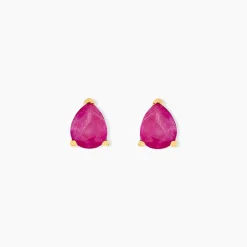 Boucles D'oreilles Puces Or Jaune Pluie D'Eclat Rubis
