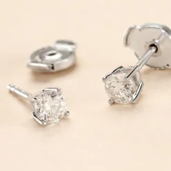Boucles D'oreilles Puces One Or Jaune Diamants