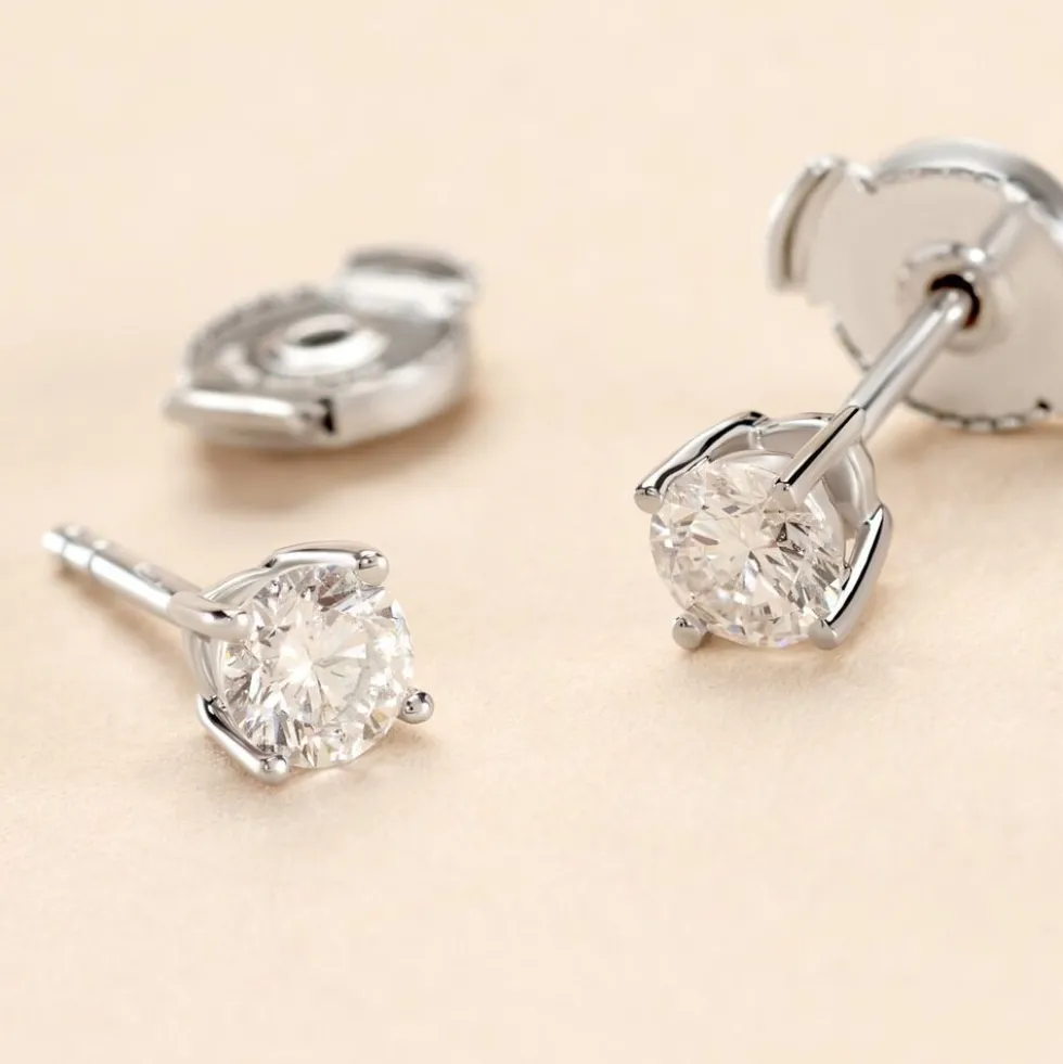 Boucles D'oreilles Puces One Or Jaune Diamants