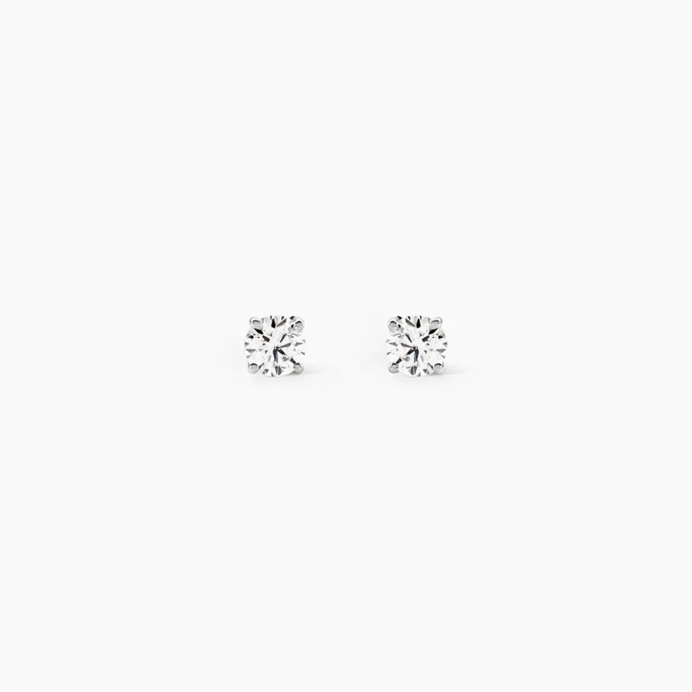 Boucles D'oreilles Puces Or Blanc Diamants Synthétique