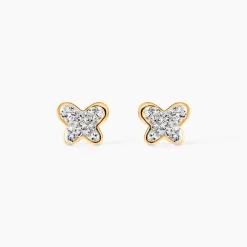 Boucles D'oreilles Puces Or Jaune Cercis Strass
