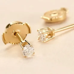 Boucles D'oreilles Puces One Or Jaune Diamants