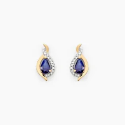 Boucles D'oreilles Puces Or Jaune Angelika Saphir