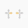Boucles D'Oreilles Puces Or Jaune Argent Blanc Oxyde De Zirconium