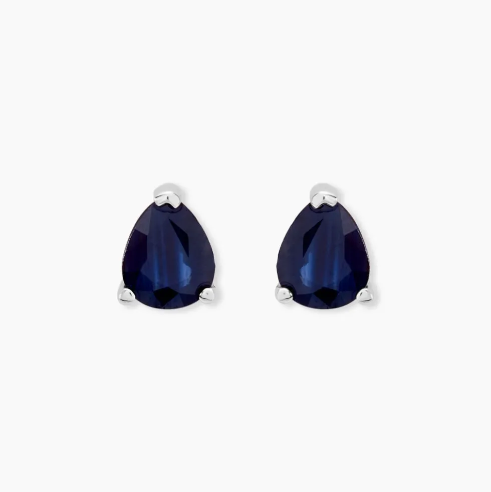 Boucles D'oreilles Puces Or Blanc Pluie D'Eclat Saphir