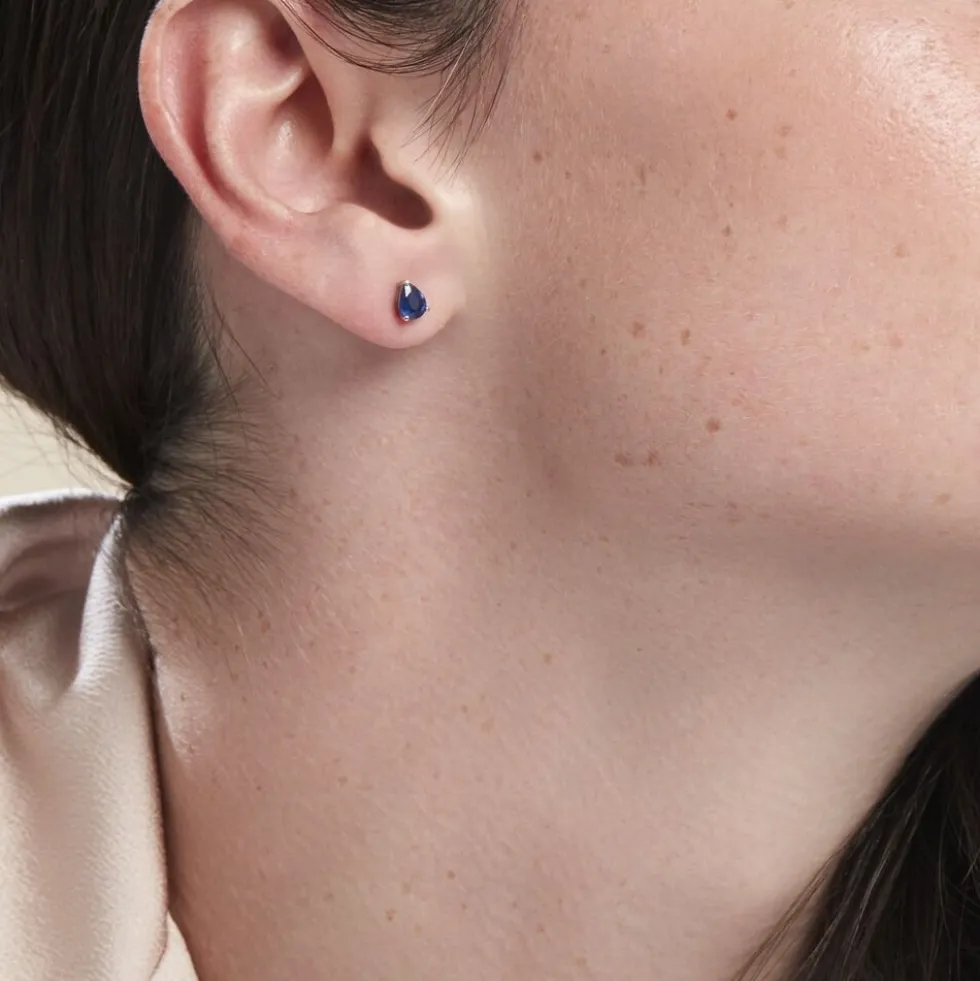 Boucles D'oreilles Puces Or Blanc Pluie D'Eclat Saphir