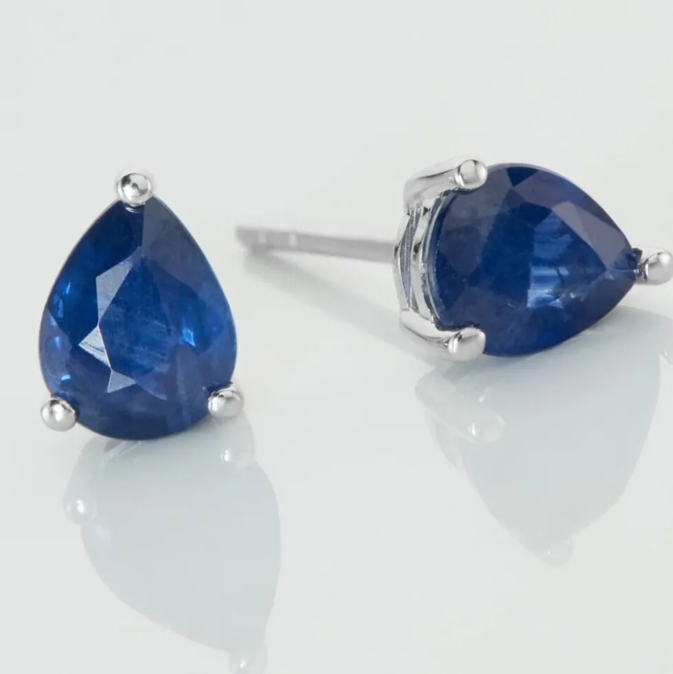 Boucles D'oreilles Puces Or Blanc Pluie D'Eclat Saphir
