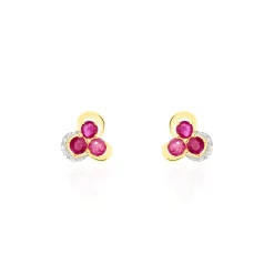 Boucles D'oreilles Puces Orchidea Or Jaune Diamant Et Rubis