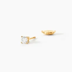 Boucles D'oreilles Puces One Or Jaune Diamants