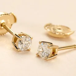 Boucles D'oreilles Puces One Or Jaune Diamants