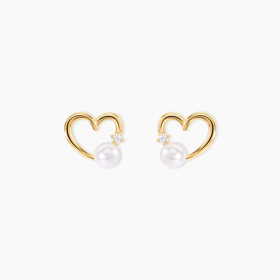 Boucles D'oreilles Puces Or Jaune Fergus Perle De Culture Oxyde