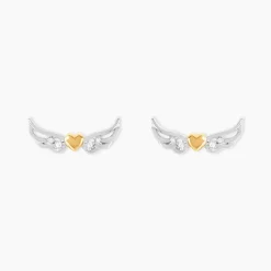 Boucles D'Oreilles Puces Or Jaune et Argent Blanc