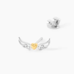Boucles D'Oreilles Puces Or Jaune et Argent Blanc
