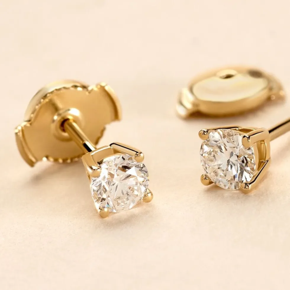 Boucles D'oreilles Puces One Or Jaune Diamants