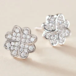 Boucles D'oreilles Puces Ottilie Argent Blanc Oxyde De Zirconium
