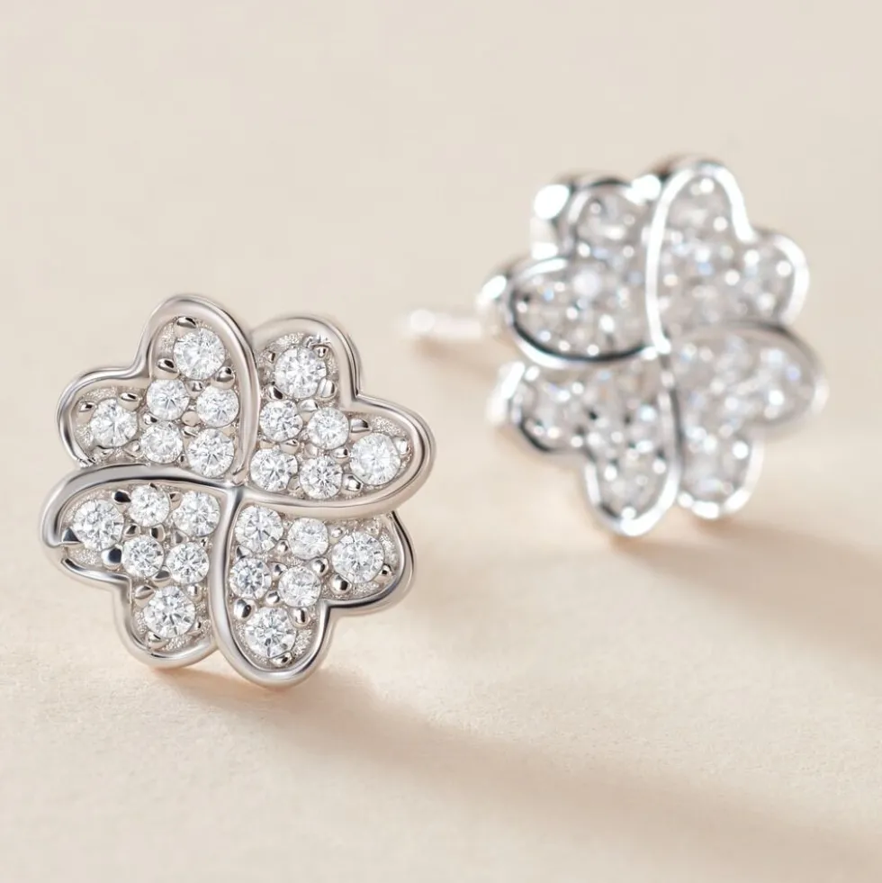 Boucles D'oreilles Puces Ottilie Argent Blanc Oxyde De Zirconium