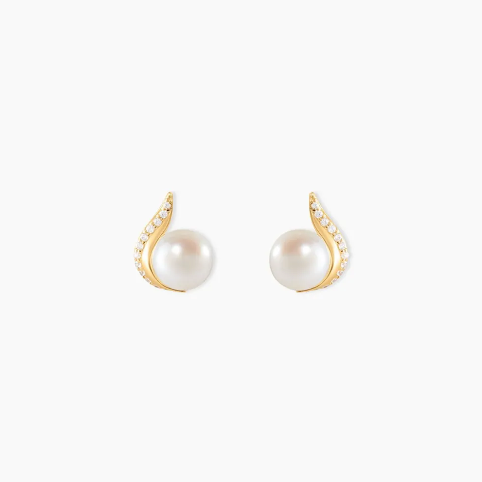 Boucles D'oreilles Puces Pearly Or Jaune Perle De Culture Et Oxyde