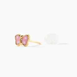 Boucles D'oreilles Puces Papillon Rose Or Jaune