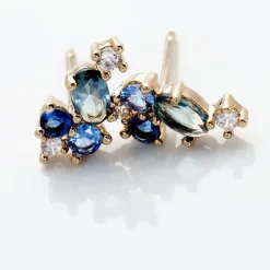 Boucles D'oreilles Puces Plaqué Or Era Pierre De Synthèse