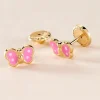 Boucles D'oreilles Puces Papillon Rose Or Jaune