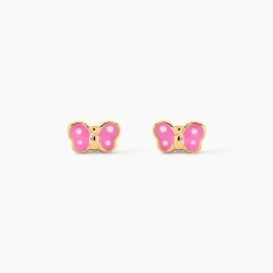 Boucles D'oreilles Puces Papillon Rose Or Jaune
