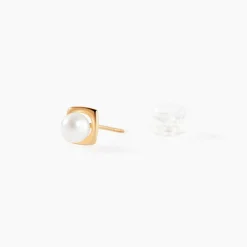 Boucles D'oreilles Puces Rhadia Or Jaune Perle De Culture