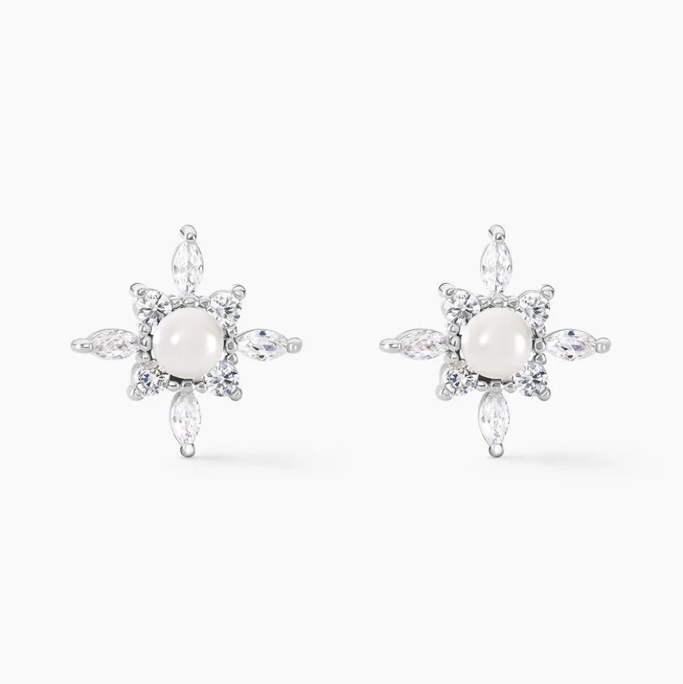 Boucles D'oreilles Puces Rhoda Argent Blanc Perle De Culture Oxyde