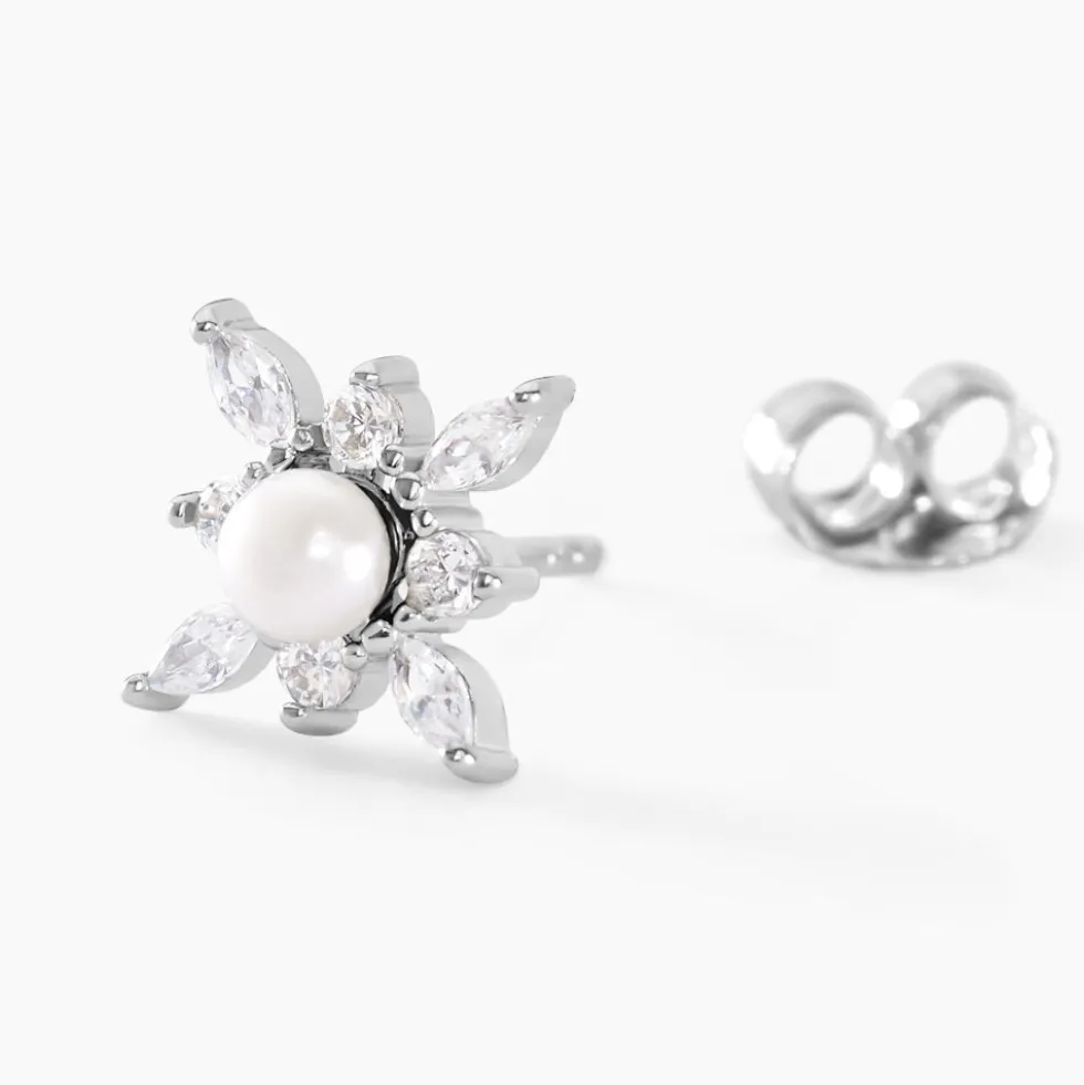 Boucles D'oreilles Puces Rhoda Argent Blanc Perle De Culture Oxyde
