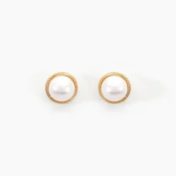 Boucles D'oreilles Puces Siera Or Jaune Perle De Culture