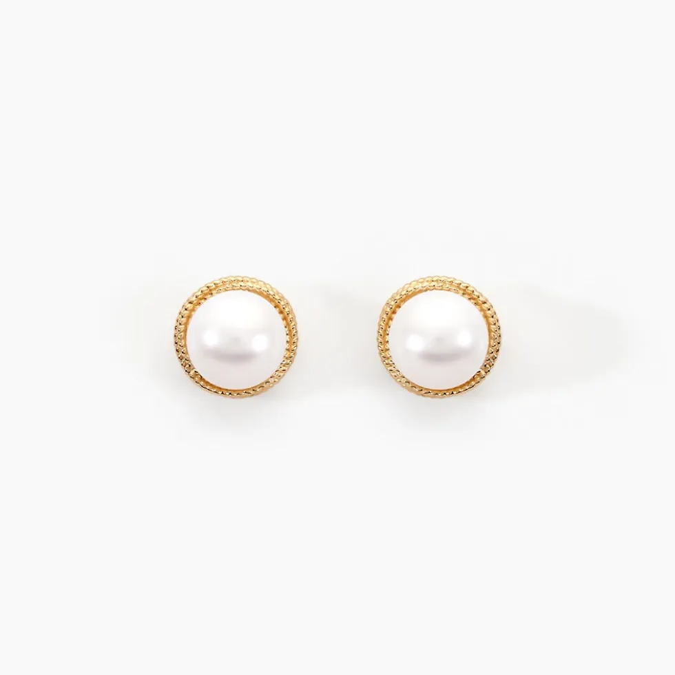 Boucles D'oreilles Puces Siera Or Jaune Perle De Culture