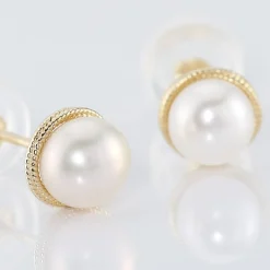 Boucles D'oreilles Puces Siera Or Jaune Perle De Culture