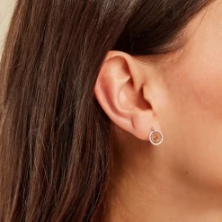 Boucles D'oreilles Puces Swane Or Jaune Argent Blanc Oxyde De Zirconium