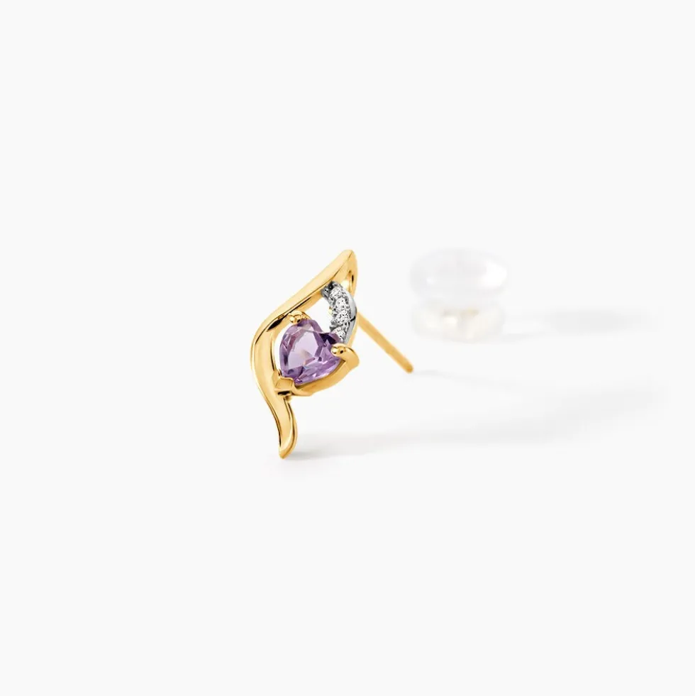 Boucles D'oreilles Puces Silucia Or Jaune Améthyste Oxyde De Zirconium