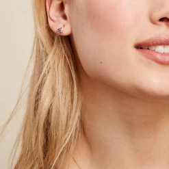 Boucles D'oreilles Puces Silucia Or Jaune Améthyste Oxyde De Zirconium