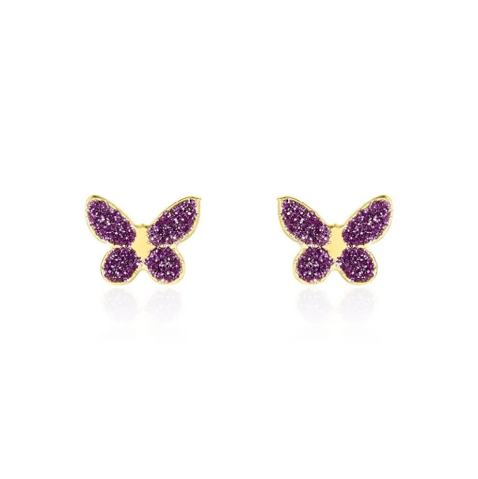 Boucles D'oreilles Puces Silia Papillon Or Jaune