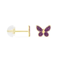 Boucles D'oreilles Puces Silia Papillon Or Jaune
