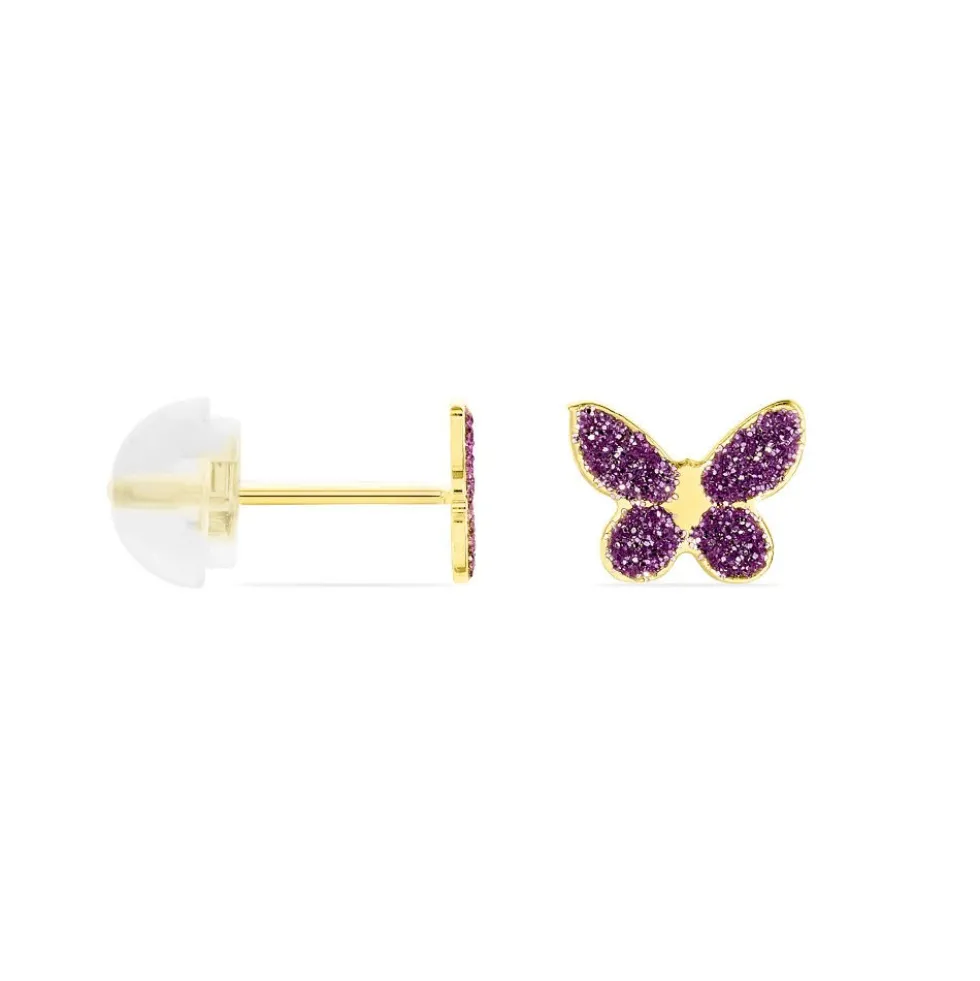 Boucles D'oreilles Puces Silia Papillon Or Jaune