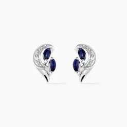 Boucles D'oreilles Puces Sakina Or Blanc Saphir Et Diamant