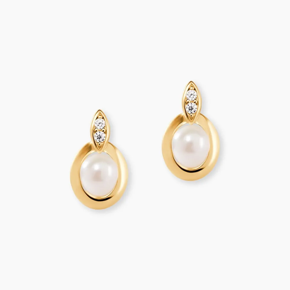 Boucles D'oreilles Puces Tahyssae Or Jaune Perle De Culture Et Oxyde