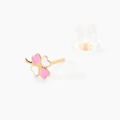 Boucles D'oreilles Puces Trefle Email Or Jaune