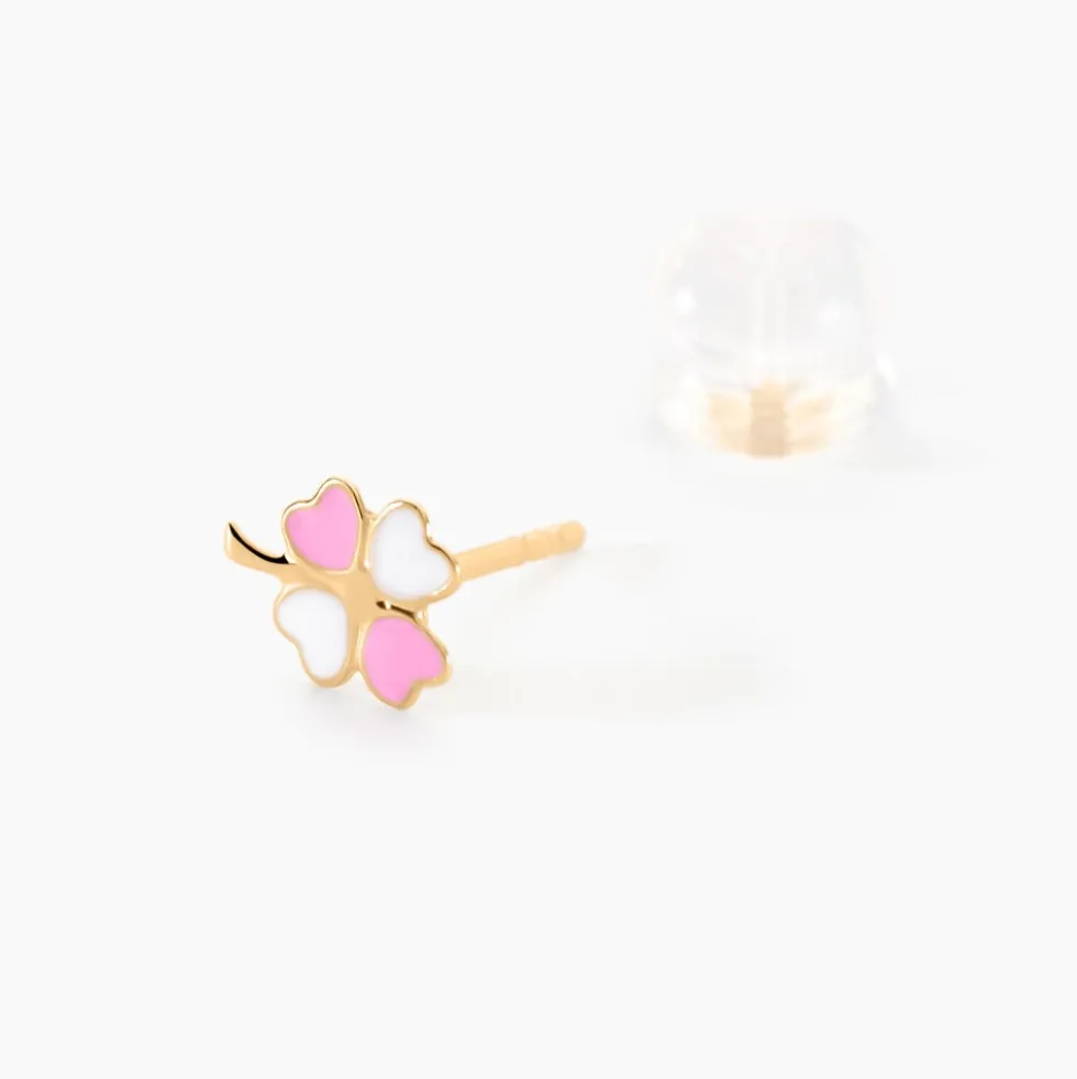 Boucles D'oreilles Puces Trefle Email Or Jaune
