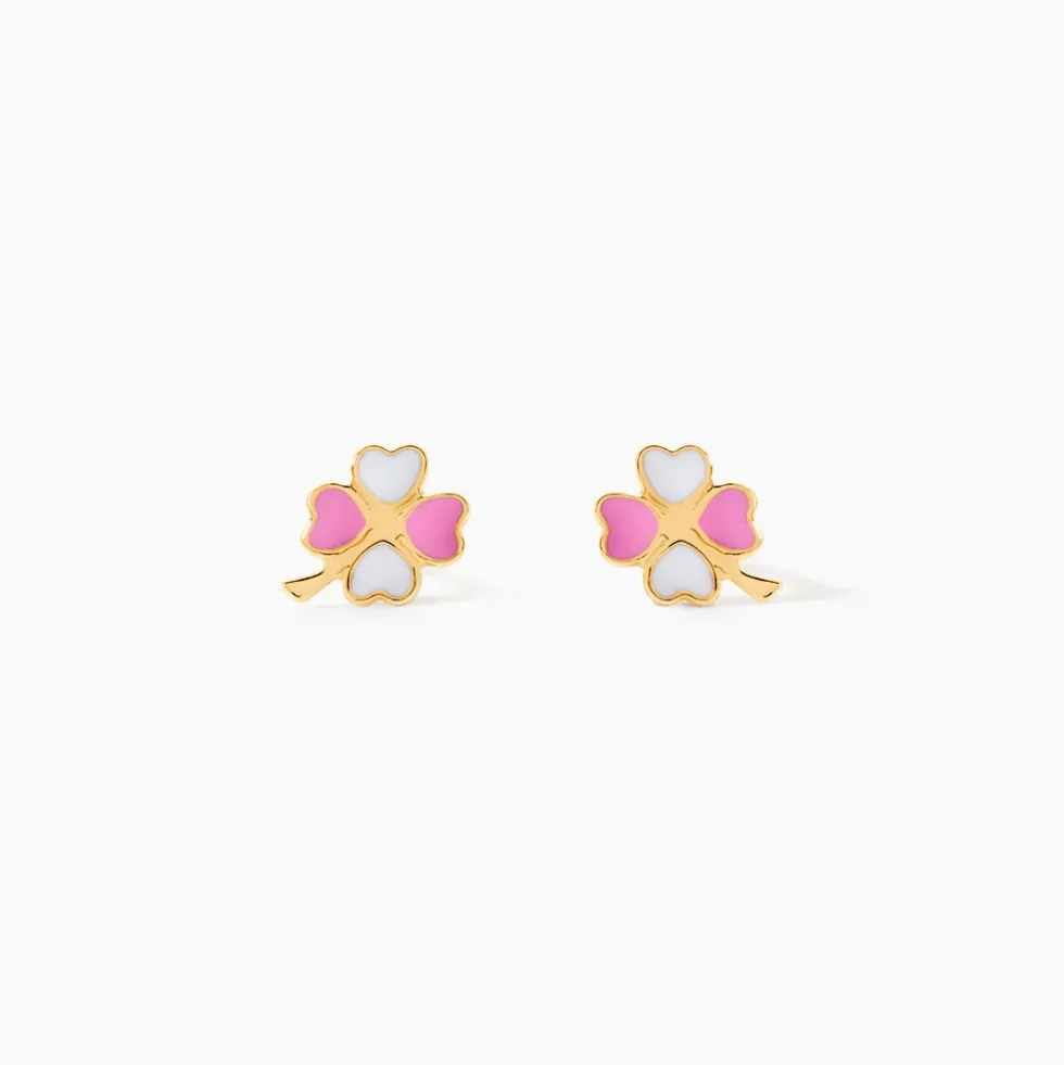 Boucles D'oreilles Puces Trefle Email Or Jaune