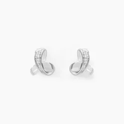 Boucles D'oreilles Puces Volute Or Blanc Diamant