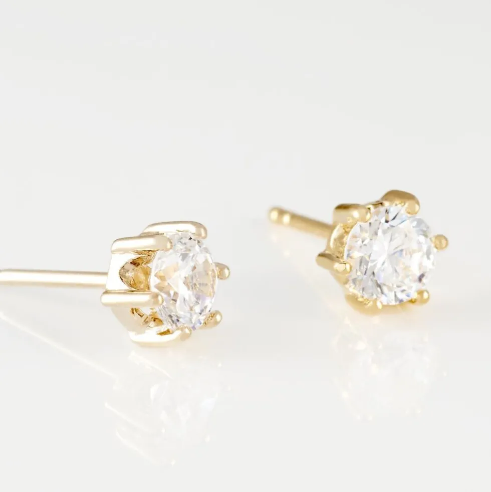 Boucles D'oreilles Puces Yléna Plaqué Or Jaune Oxyde De Zirconium