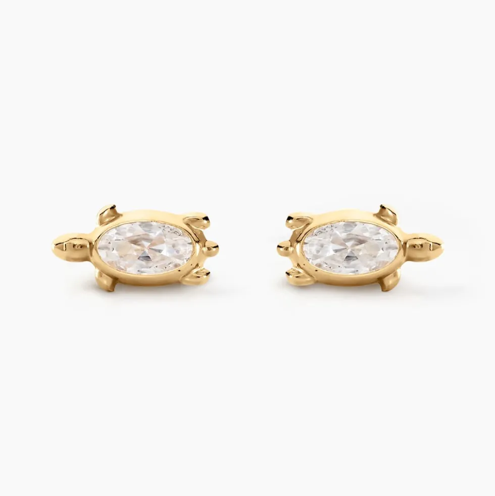 Boucles D'oreilles Puces Yoshi Or Jaune Oxyde De Zirconium